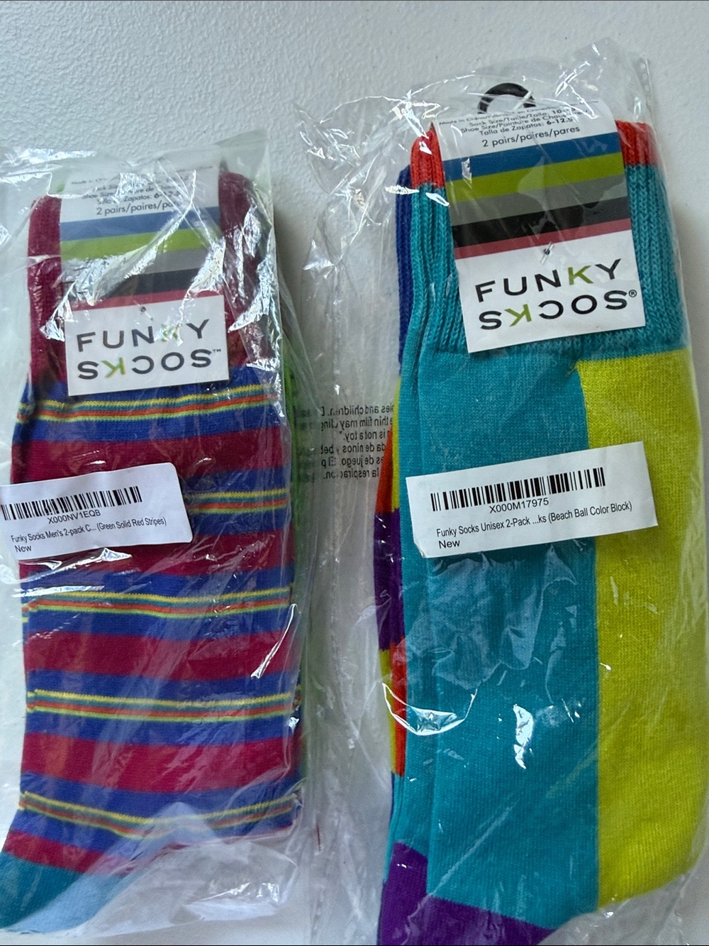 NWT Funky Socks 4 Pair Lot Men’s Colorful Striped Color Block Crew Socks